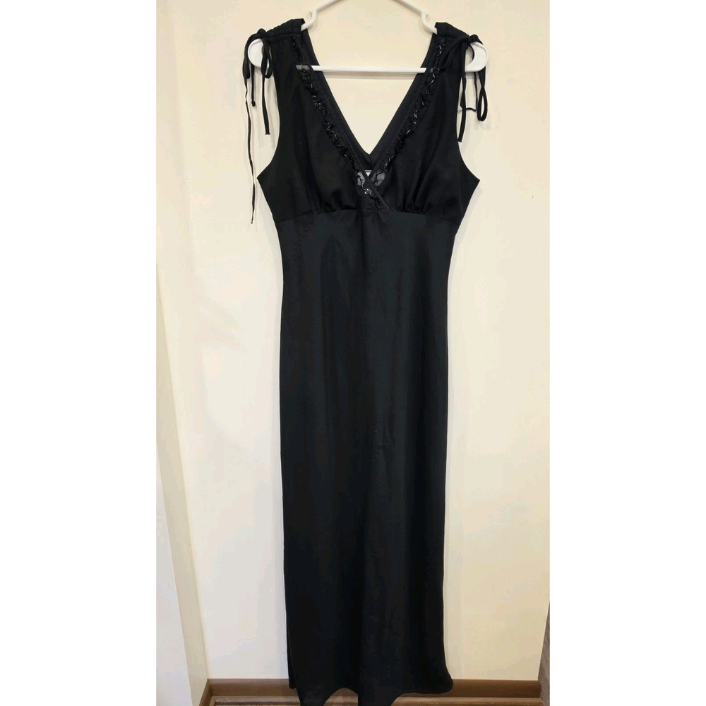 Vintage Breakin' Loose Black Maxi Dress 13/14 Beaded V Neck 90s Gothic Witch USA